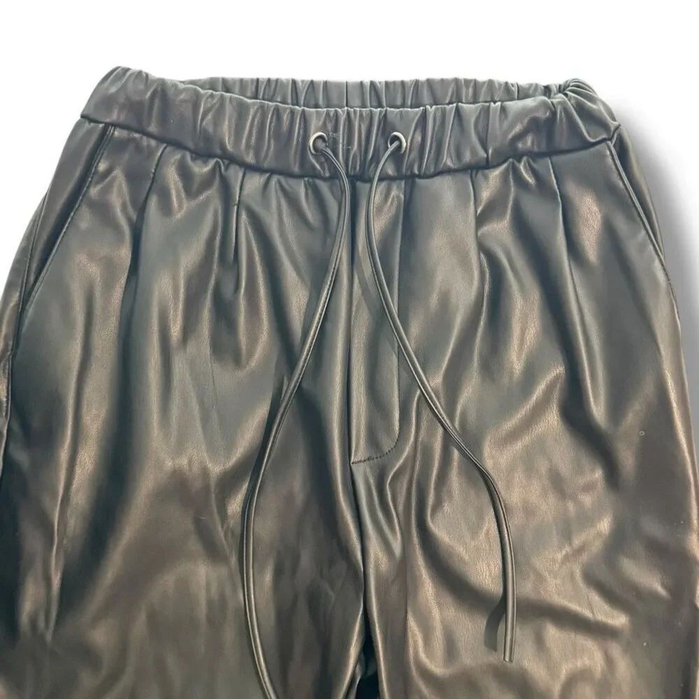 Women's Black Faux Leather Jogger Pants Size XS Elastic Waist - Picture 2 of 5